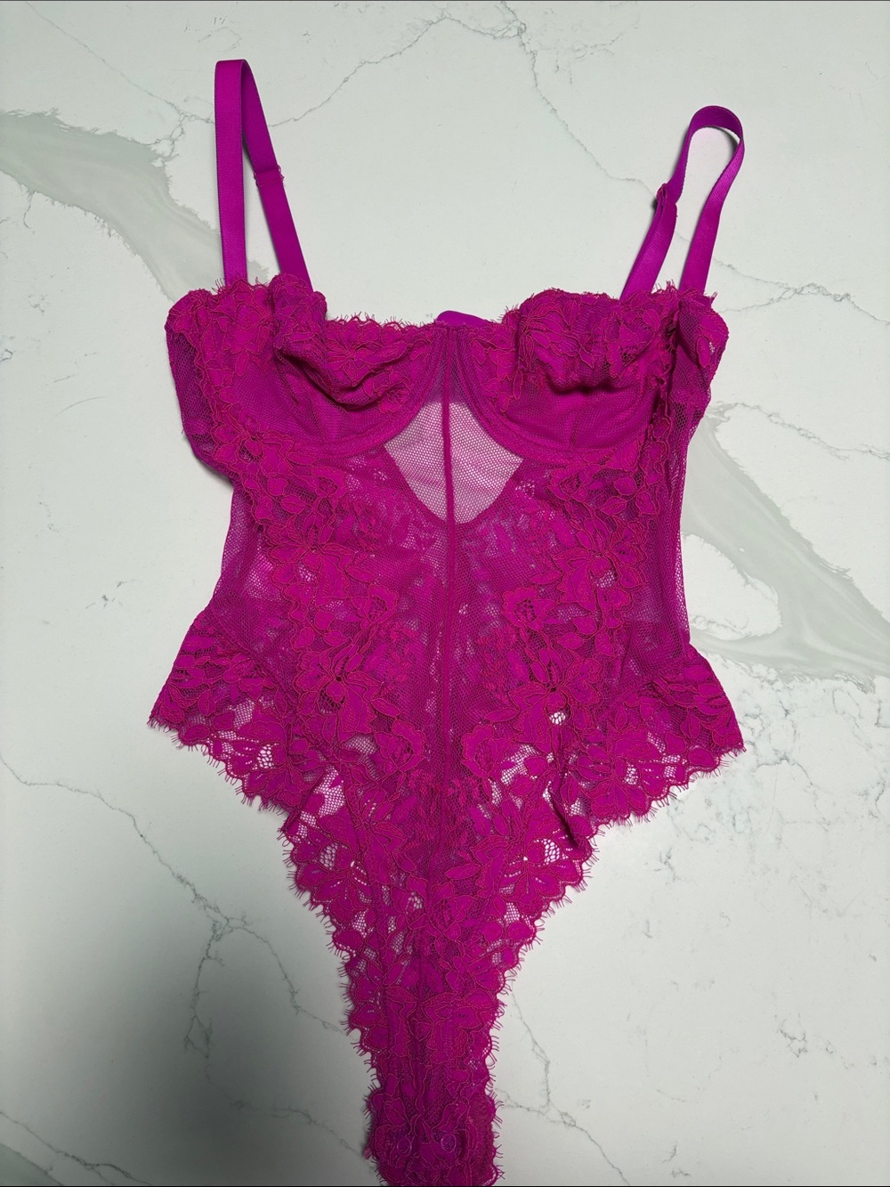 SKIMS Fuchsia Lace Teddy Bodysuit